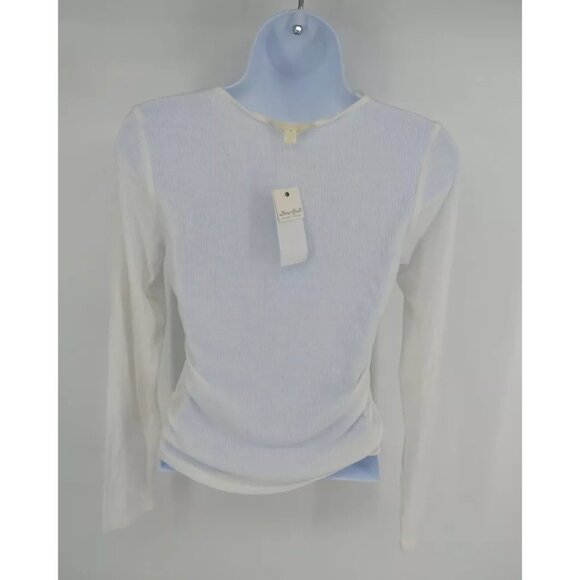 Ultra Flirt Ruched Rib Knit V-Neck Long Sleeve Top Medium White NWT $24 - Picture 3 of 4